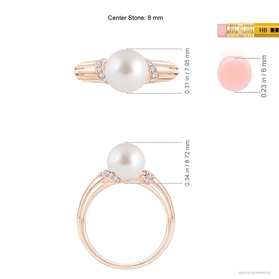8mm AAA South Sea Pearl Ring with Pavé-Set Diamonds in Rose Gold ruler