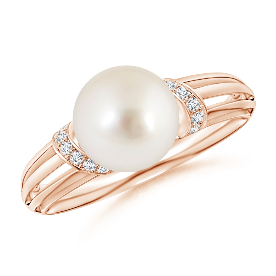 8mm AAAA South Sea Pearl Ring with Pavé-Set Diamonds in Rose Gold 