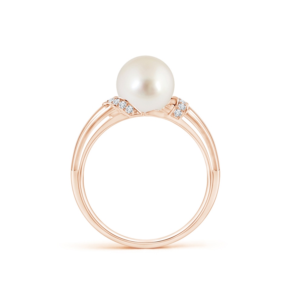 8mm AAAA South Sea Pearl Ring with Pavé-Set Diamonds in Rose Gold side 1