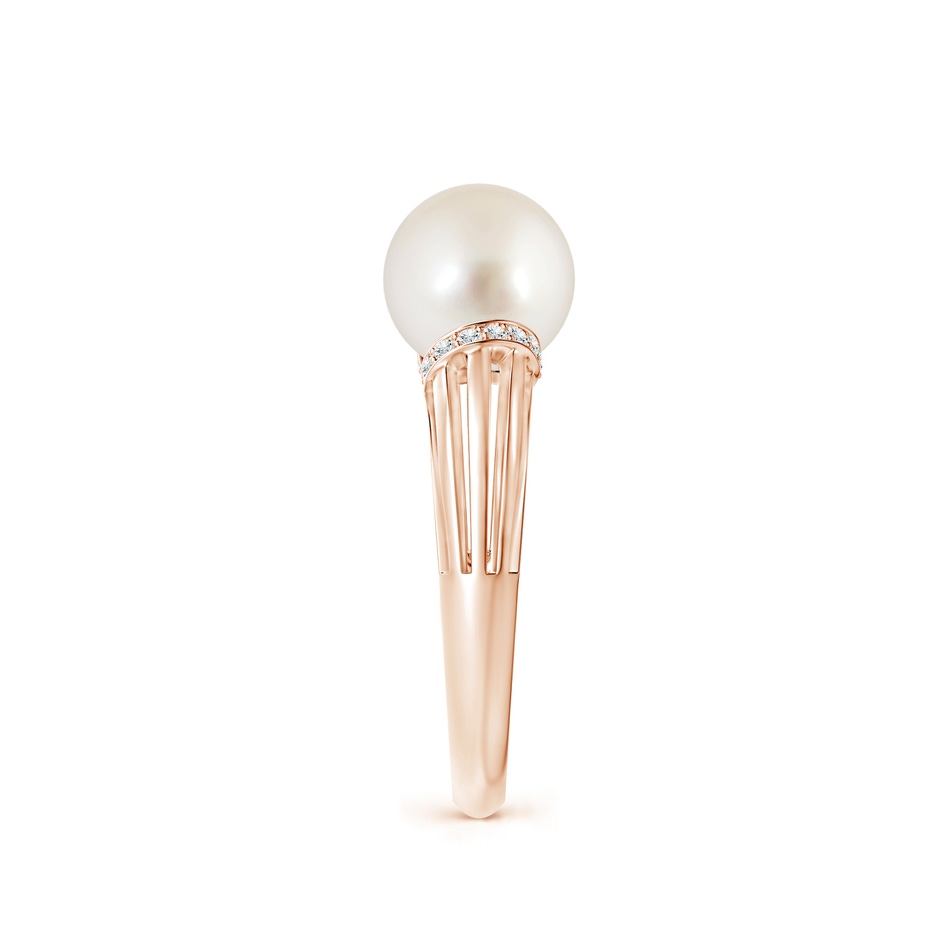 8mm AAAA South Sea Pearl Ring with Pavé-Set Diamonds in Rose Gold side 2