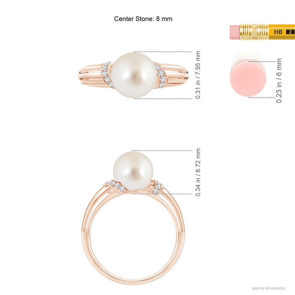 8mm AAAA South Sea Pearl Ring with Pavé-Set Diamonds in Rose Gold ruler