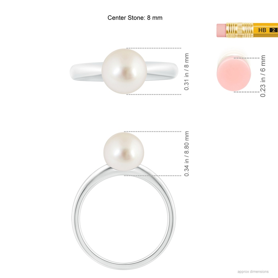 8mm AAAA Solitaire South Sea Pearl Engagement Ring in White Gold ruler
