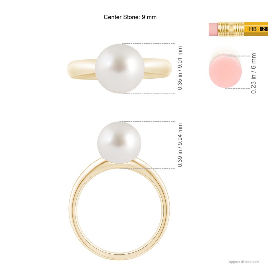 9mm AAA Solitaire South Sea Pearl Engagement Ring in Yellow Gold ruler