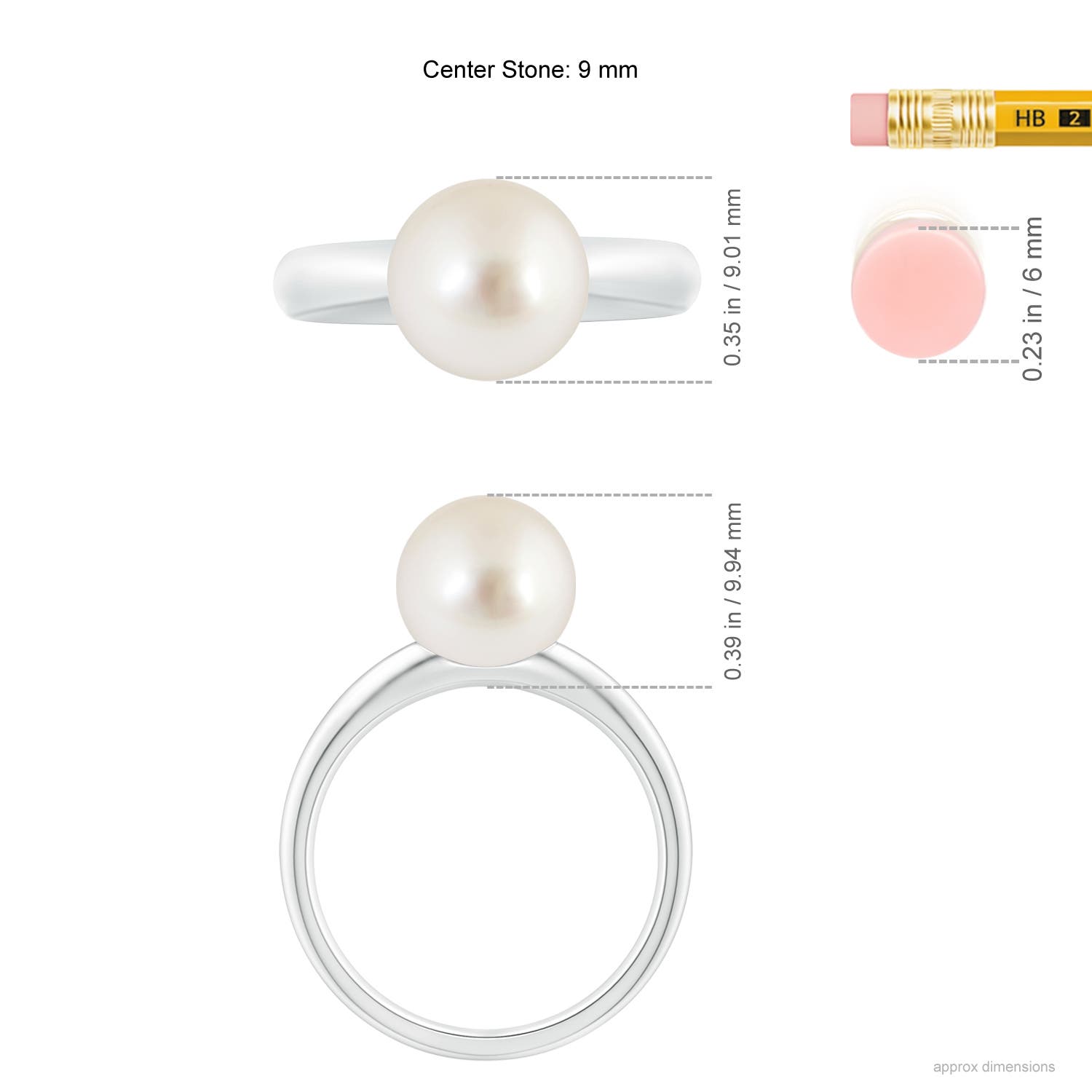 9mm AAAA Solitaire South Sea Pearl Engagement Ring in P950 Platinum - ruler