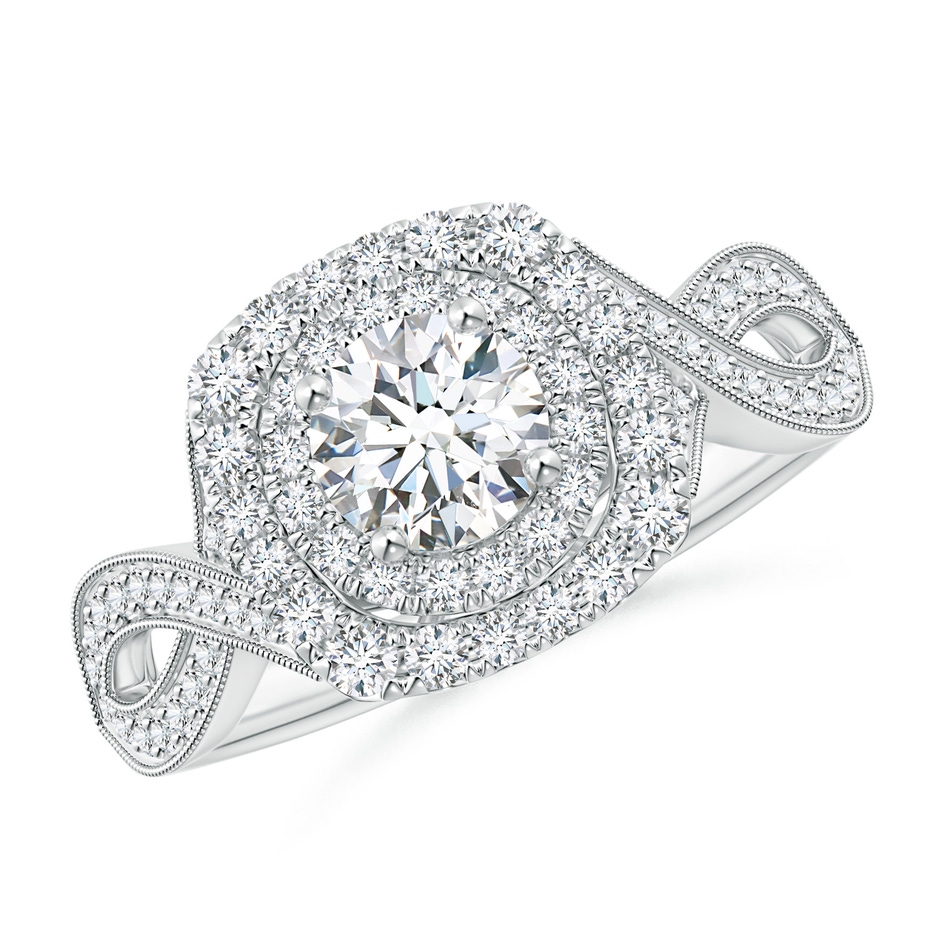 5.2mm GVS2 Diamond Double Halo Engagement Ring with Criss-Cross Shank in P950 Platinum 