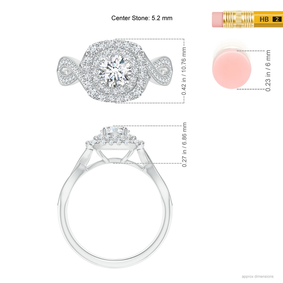 5.2mm GVS2 Diamond Double Halo Engagement Ring with Criss-Cross Shank in P950 Platinum ruler