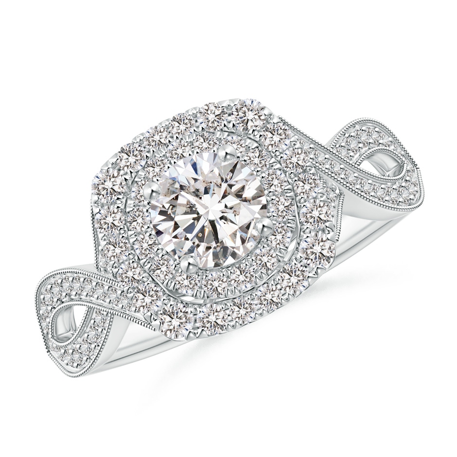 5.2mm IJI1I2 Diamond Double Halo Engagement Ring with Criss-Cross Shank in White Gold 