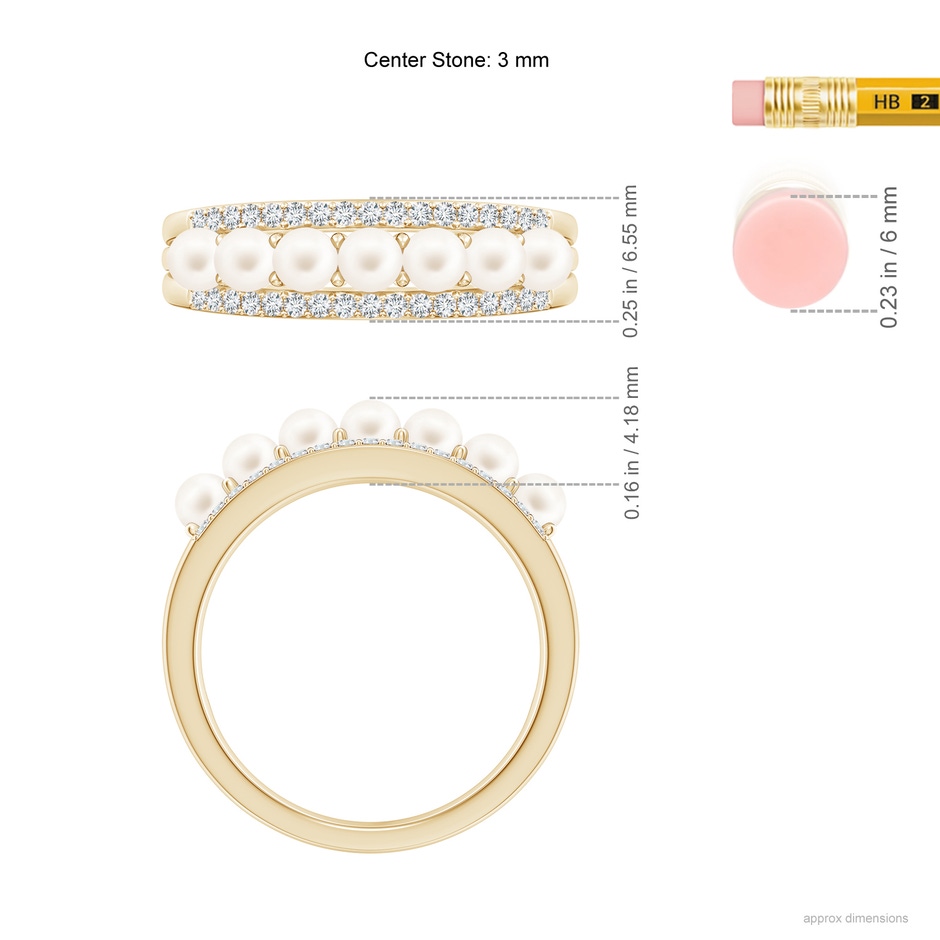 3mm AA Seed Freshwater Pearl and Diamond Ring in 9K Yellow Gold ruler