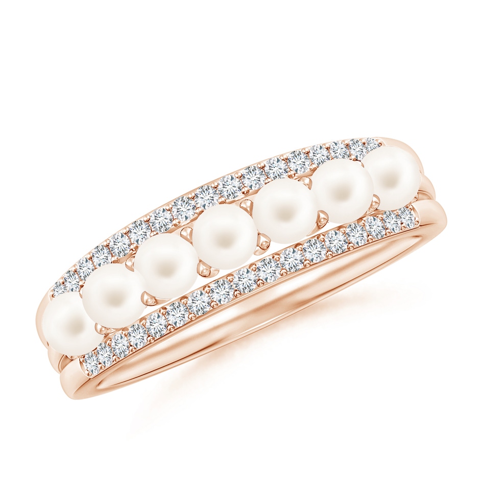 3mm AA Seed Freshwater Pearl and Diamond Ring in Rose Gold 