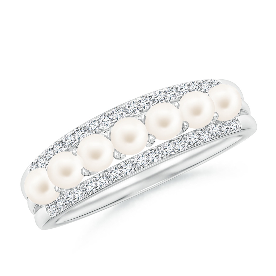 3mm AA Seed Freshwater Pearl and Diamond Ring in White Gold 