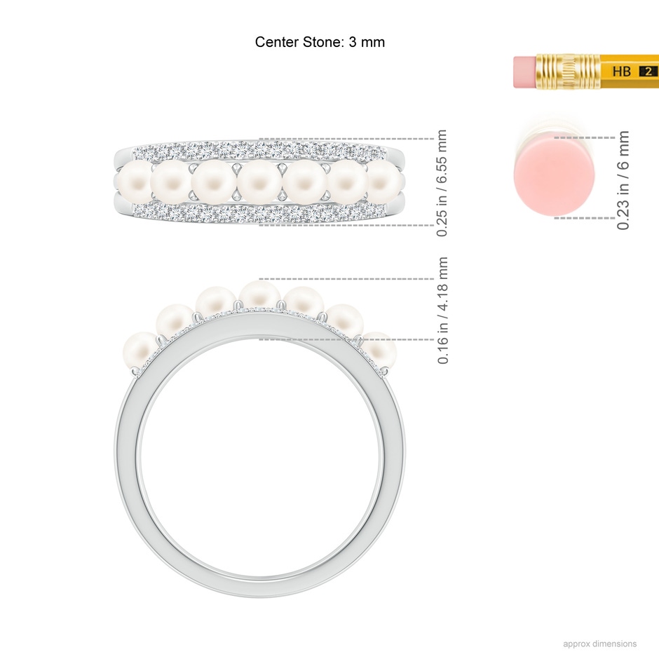 3mm AA Seed Freshwater Pearl and Diamond Ring in White Gold ruler