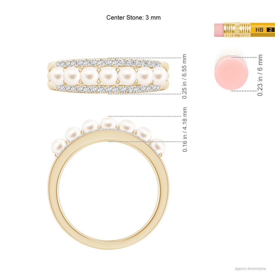 3mm AAA Seed Freshwater Pearl and Diamond Ring in 9K Yellow Gold ruler