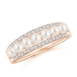 3mm AAAA Seed Freshwater Pearl and Diamond Ring in 10K Rose Gold