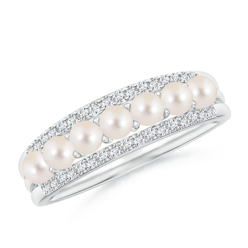 3mm AAAA Seed Freshwater Pearl and Diamond Ring in 9K White Gold 