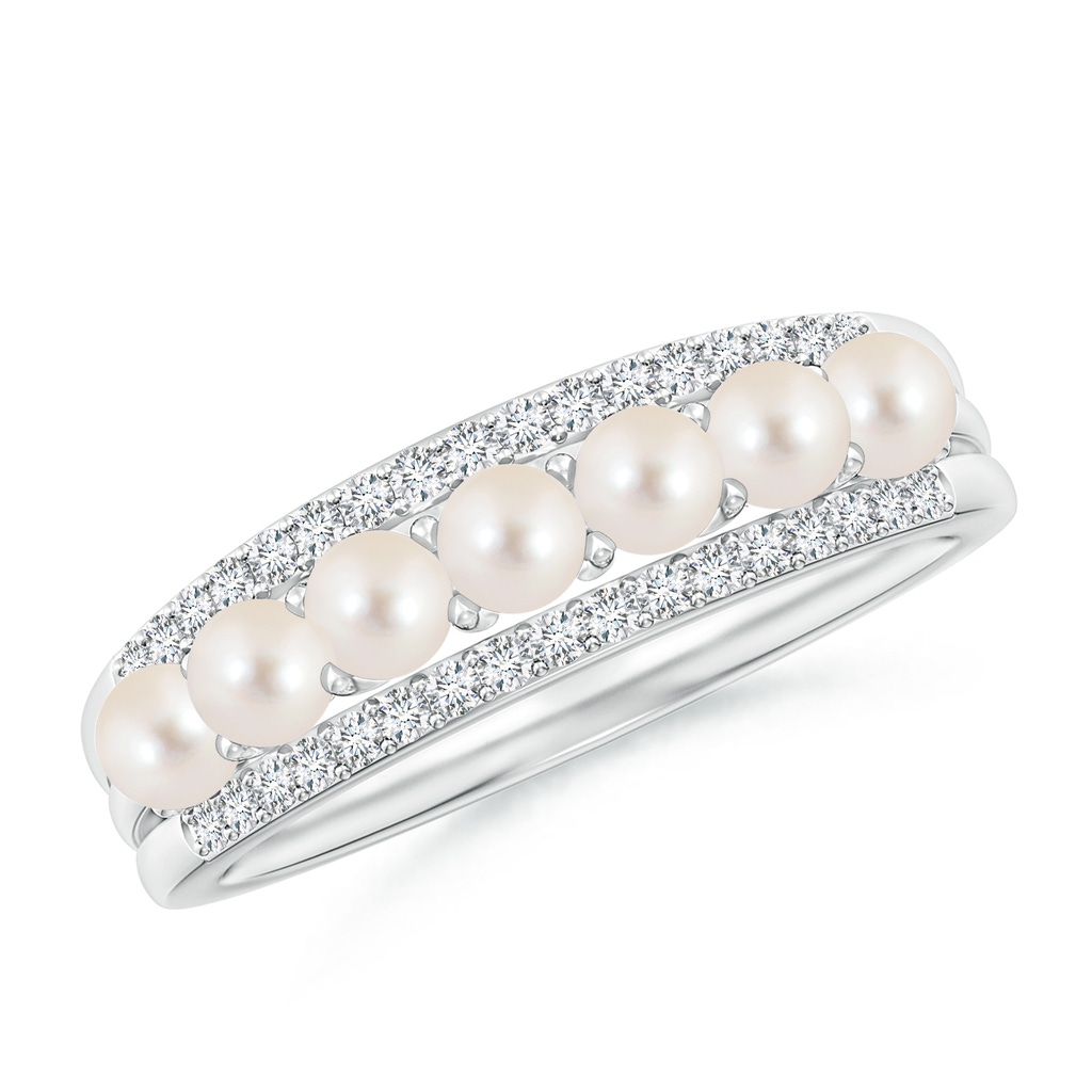 3mm AAAA Seed Freshwater Pearl and Diamond Ring in White Gold