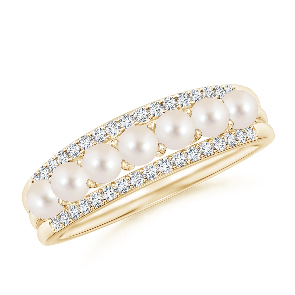 3mm AAAA Seed Freshwater Pearl and Diamond Ring in Yellow Gold