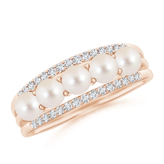4mm AAAA Seed Freshwater Pearl and Diamond Ring in Rose Gold