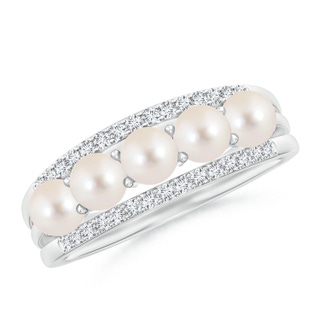4mm AAAA Seed Freshwater Pearl and Diamond Ring in White Gold