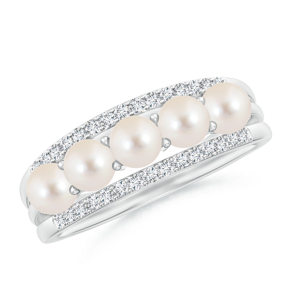 4mm AAAA Seed Freshwater Pearl and Diamond Ring in White Gold 