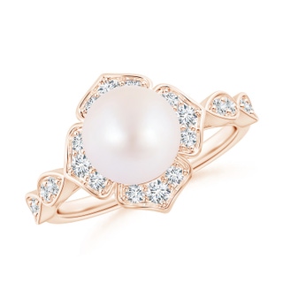 8mm AA Floral Vintage Inspired Japanese Akoya Pearl Ring in Rose Gold