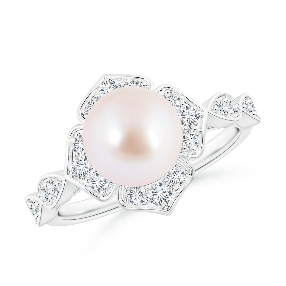 8mm AAA Floral Vintage Inspired Japanese Akoya Pearl Ring in White Gold 