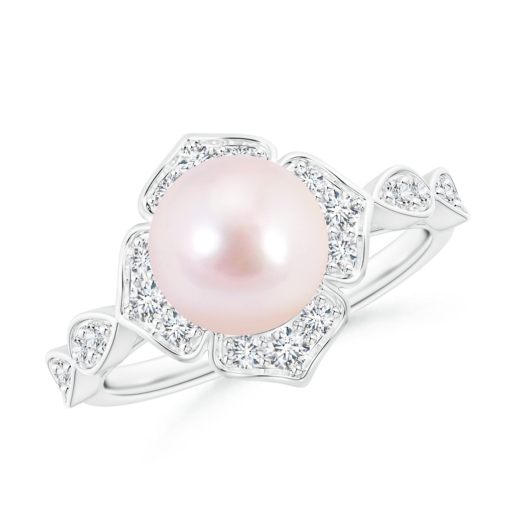 8mm AAAA Floral Vintage Inspired Japanese Akoya Pearl Ring in P950 Platinum