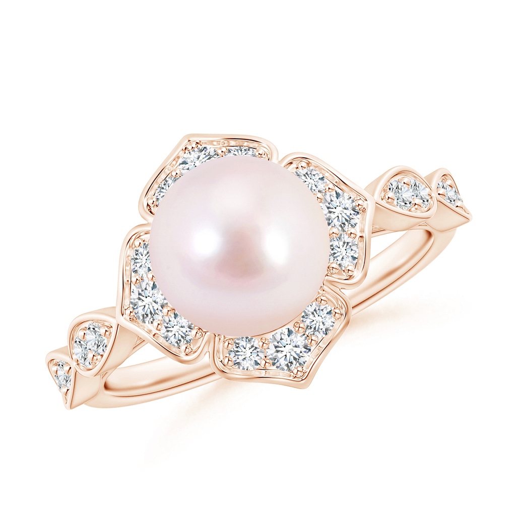 8mm AAAA Floral Vintage Inspired Japanese Akoya Pearl Ring in Rose Gold