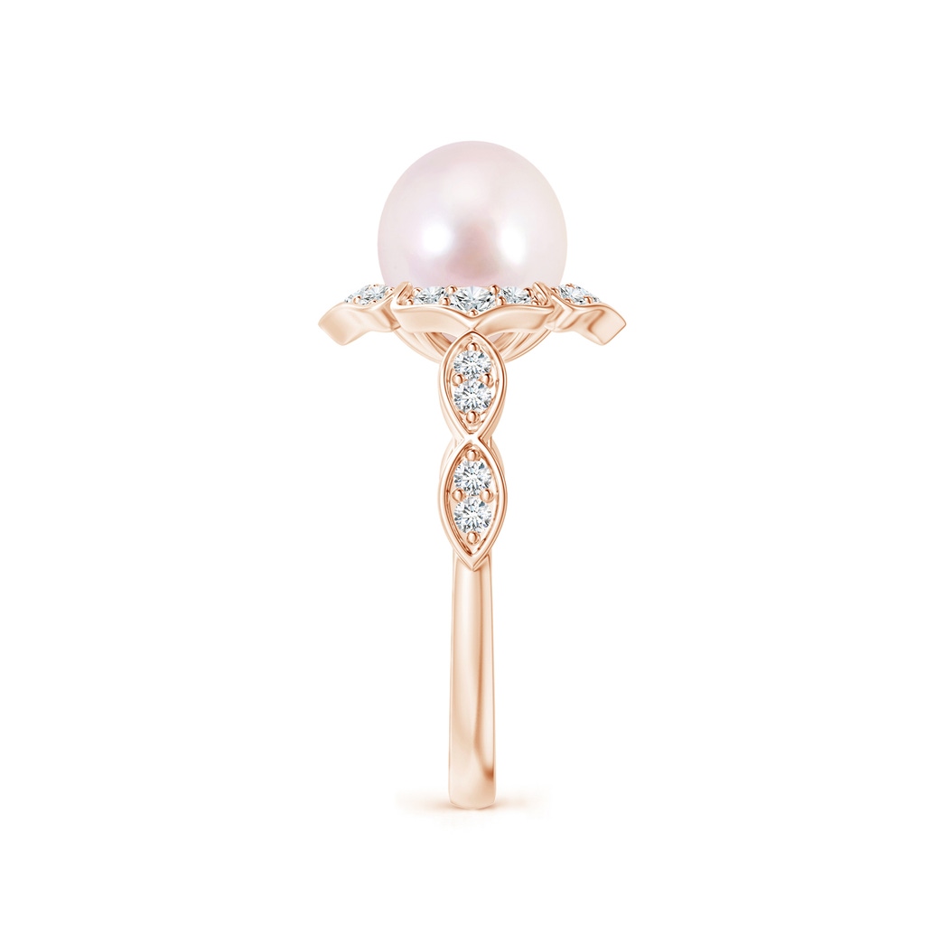 8mm AAAA Floral Vintage Inspired Japanese Akoya Pearl Ring in Rose Gold Side 2