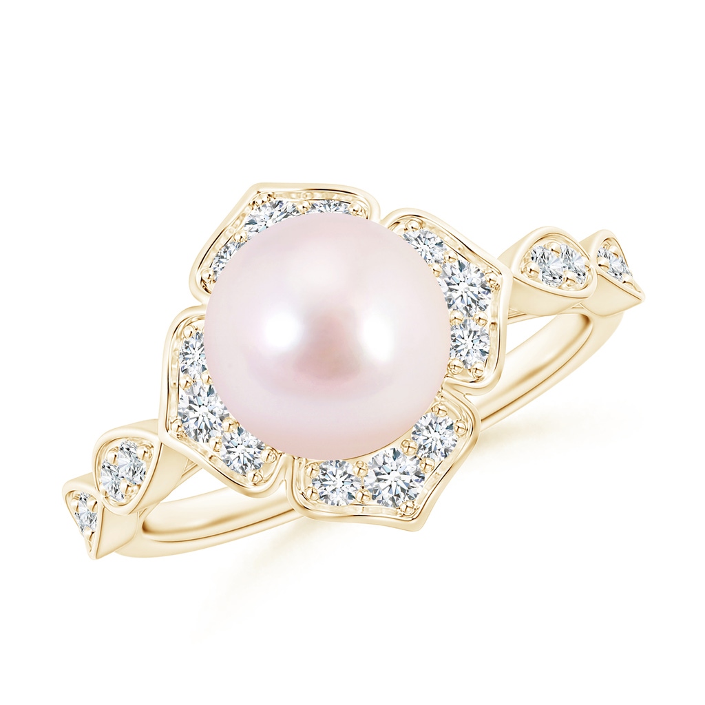 8mm AAAA Floral Vintage Inspired Japanese Akoya Pearl Ring in Yellow Gold