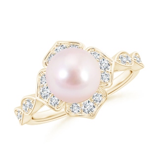8mm AAAA Floral Vintage Inspired Japanese Akoya Pearl Ring in Yellow Gold