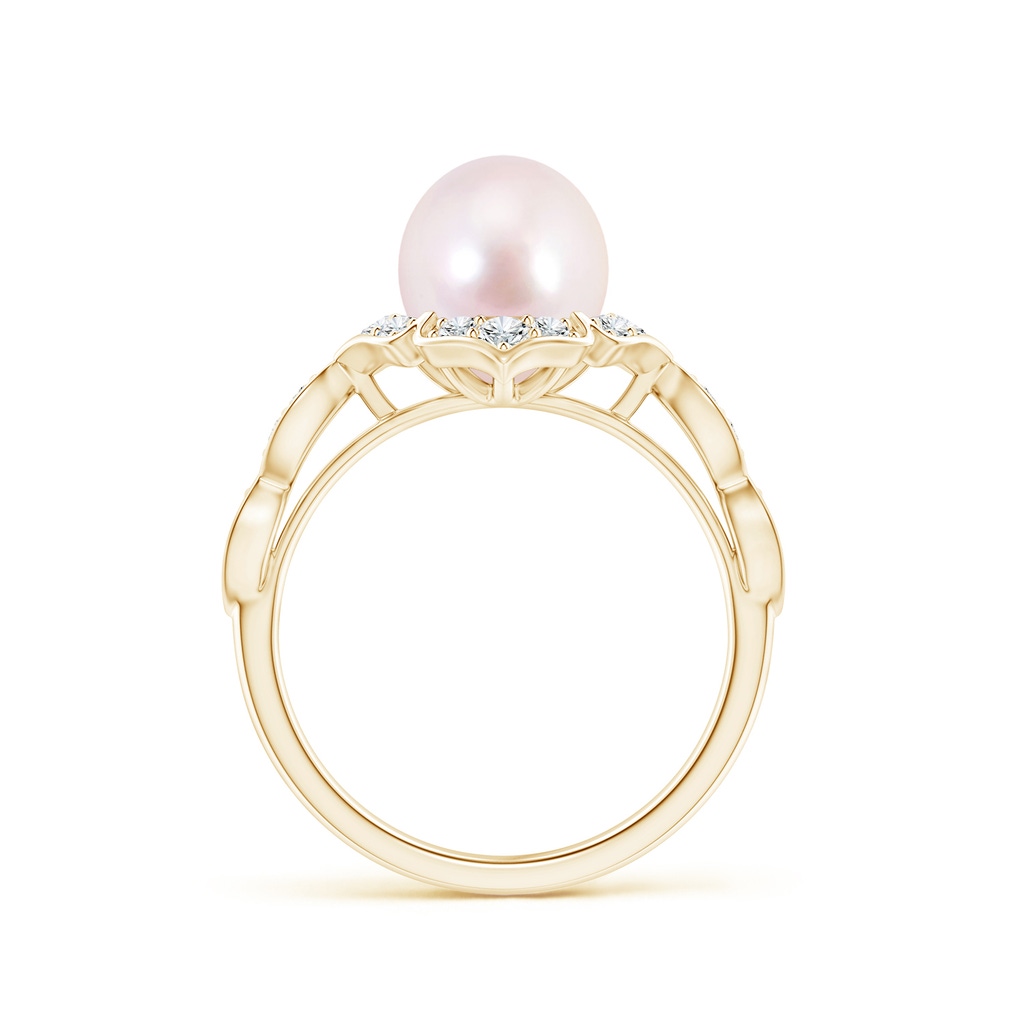 8mm AAAA Floral Vintage Inspired Japanese Akoya Pearl Ring in Yellow Gold Side 1