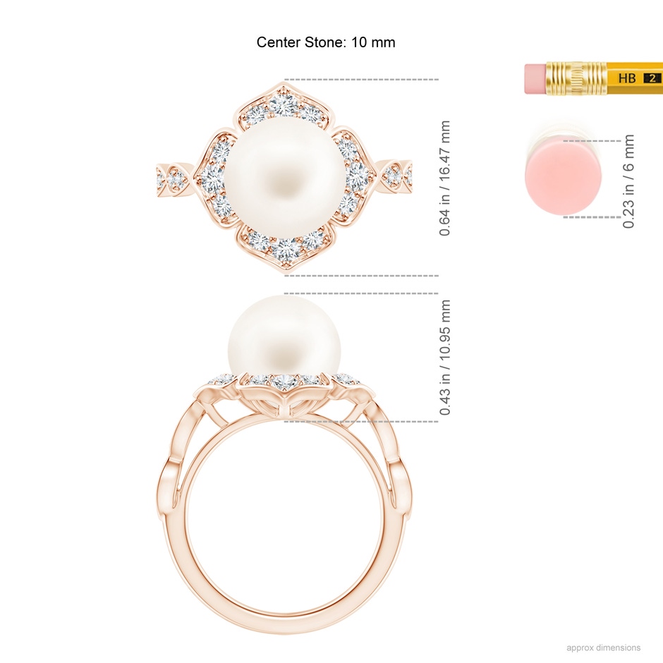 10mm AA Floral Vintage Inspired Freshwater Pearl Ring in Rose Gold ruler