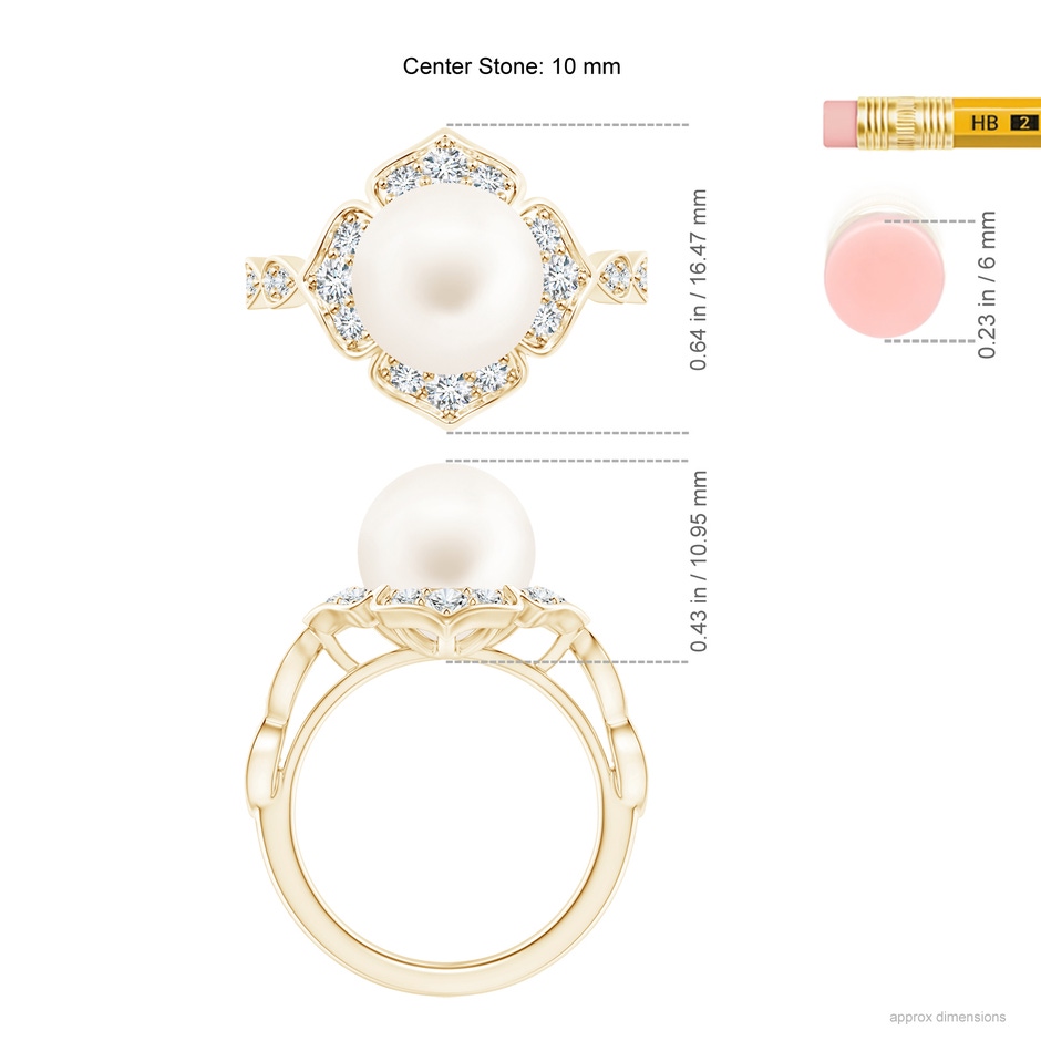 10mm AA Floral Vintage Inspired Freshwater Pearl Ring in Yellow Gold ruler