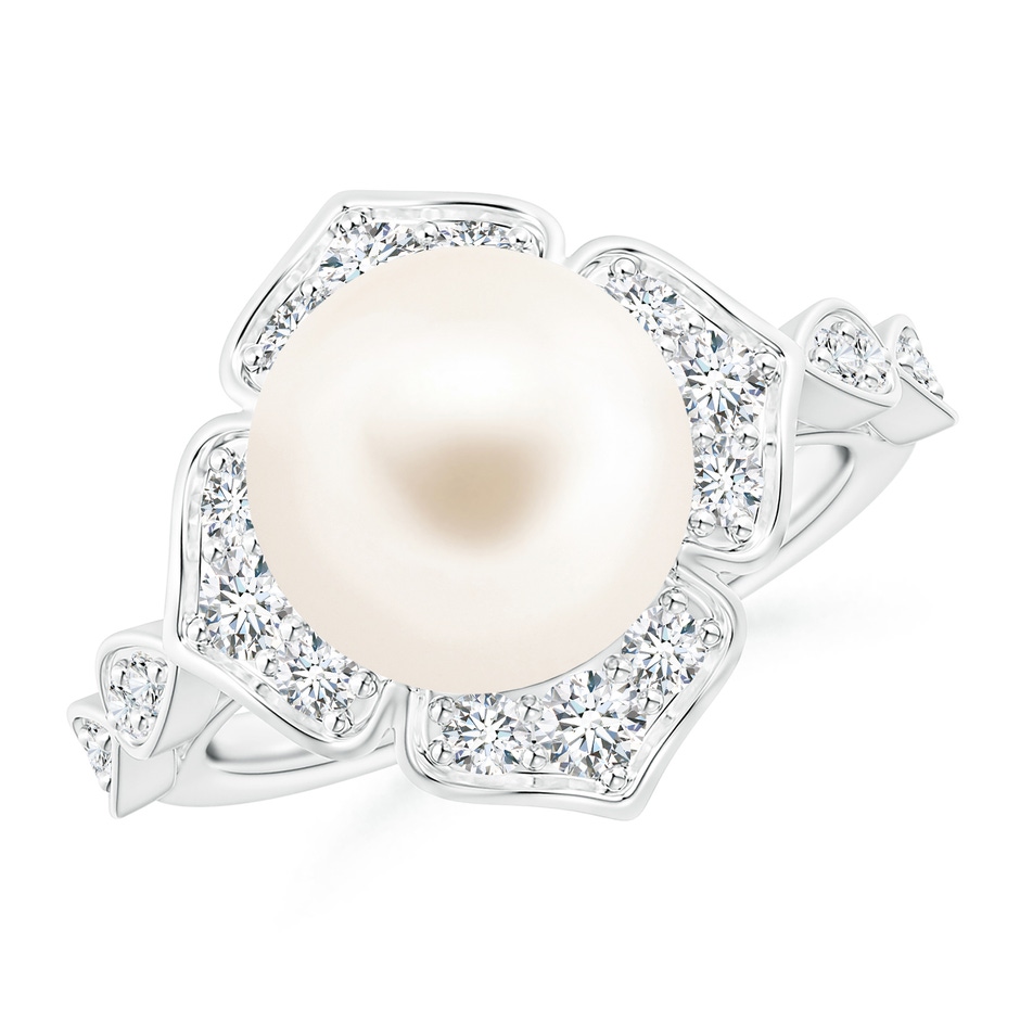 10mm AAA Floral Vintage Inspired Freshwater Pearl Ring in 18K White Gold 