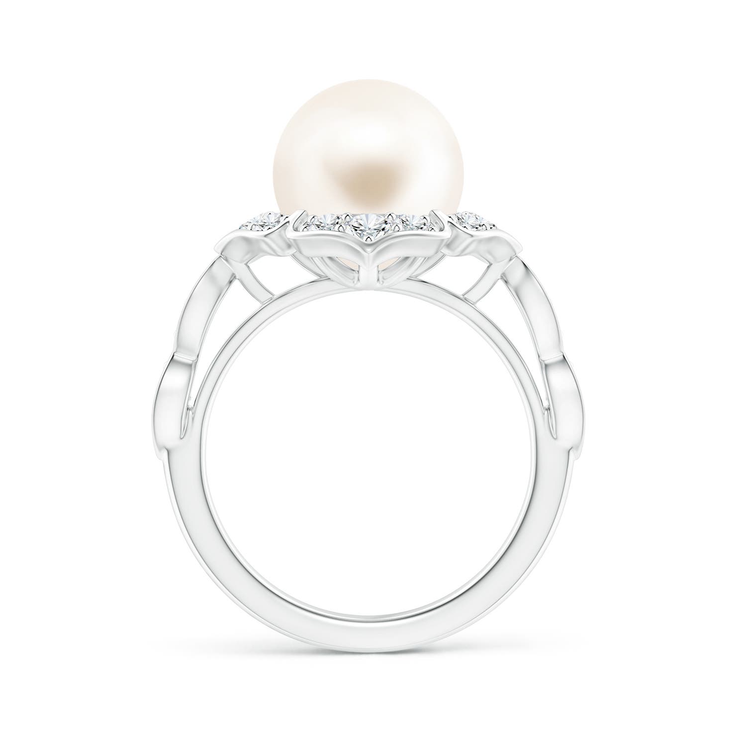 10mm AAA Floral Vintage Inspired Freshwater Pearl Ring in 18K White Gold