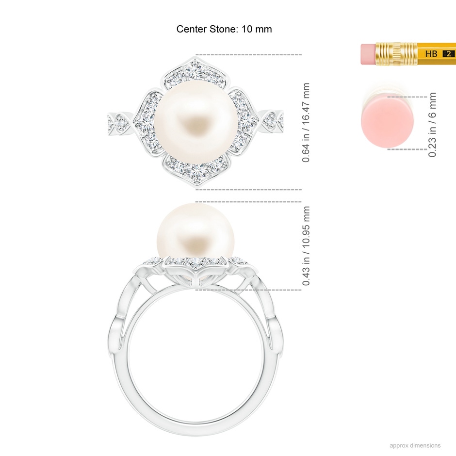 10mm AAA Floral Vintage Inspired Freshwater Pearl Ring in 18K White Gold ruler