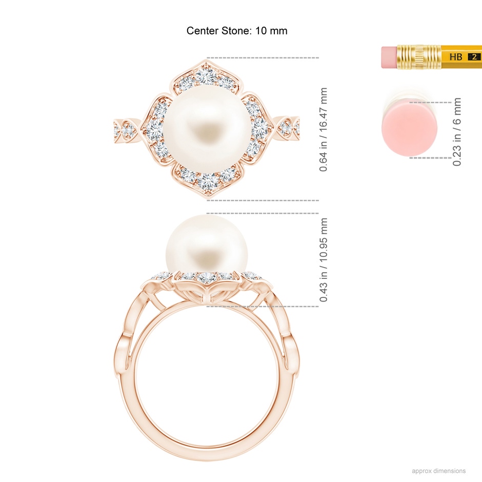 10mm AAA Floral Vintage Inspired Freshwater Pearl Ring in Rose Gold ruler