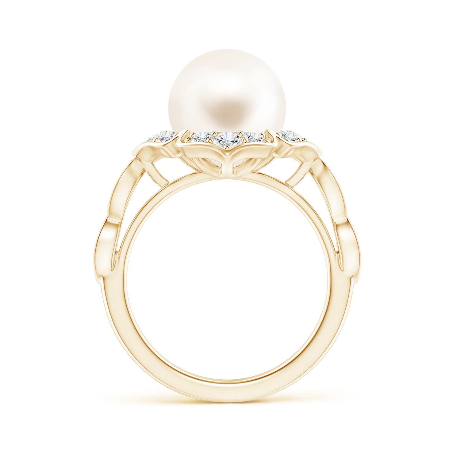 10mm AAA Floral Vintage Inspired Freshwater Pearl Ring in Yellow Gold