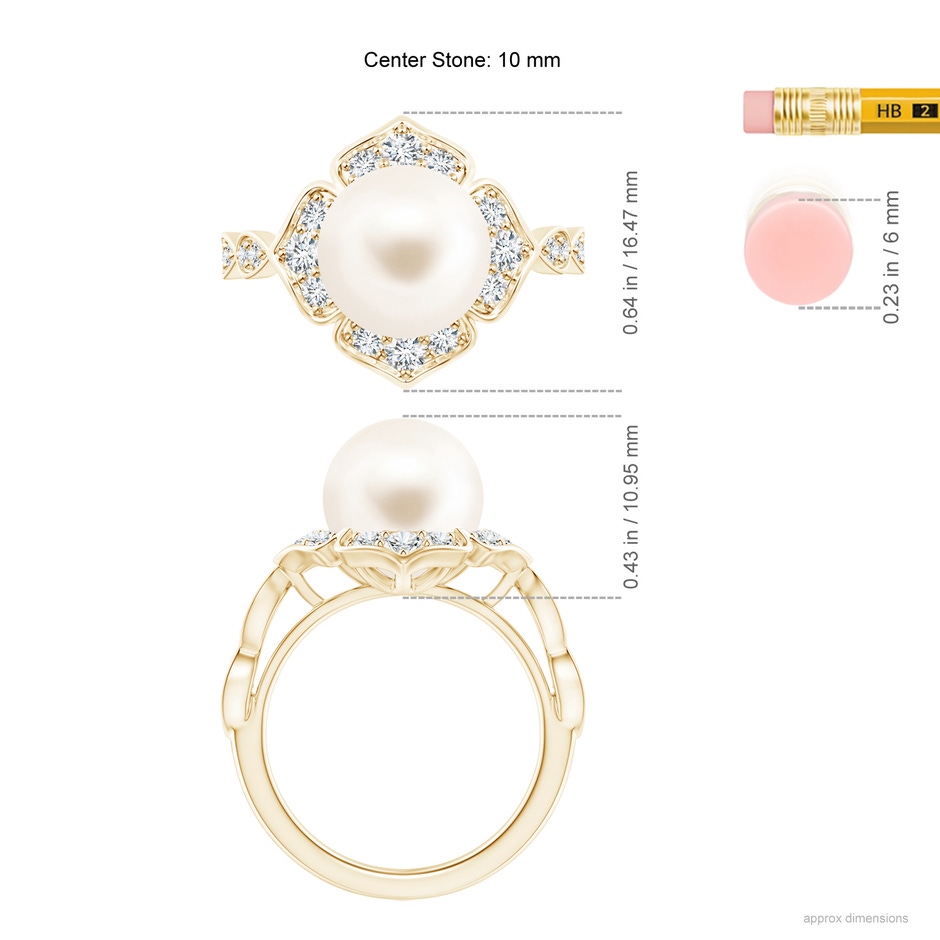 10mm AAA Floral Vintage Inspired Freshwater Pearl Ring in Yellow Gold ruler