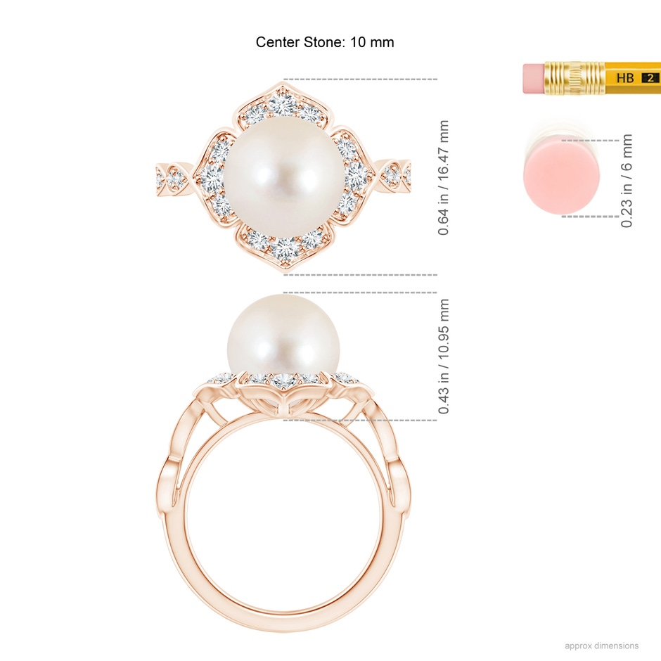 10mm AAAA Floral Vintage Inspired Freshwater Pearl Ring in Rose Gold ruler