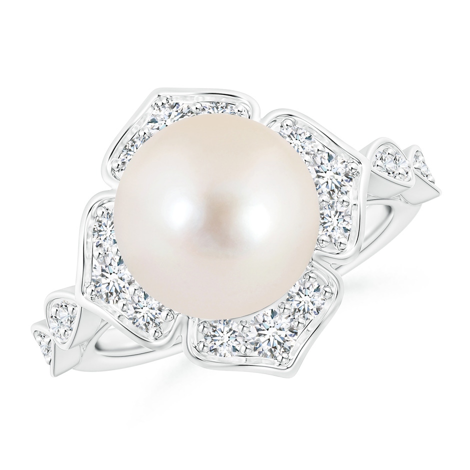 10mm AAAA Floral Vintage Inspired Freshwater Pearl Ring in White Gold 