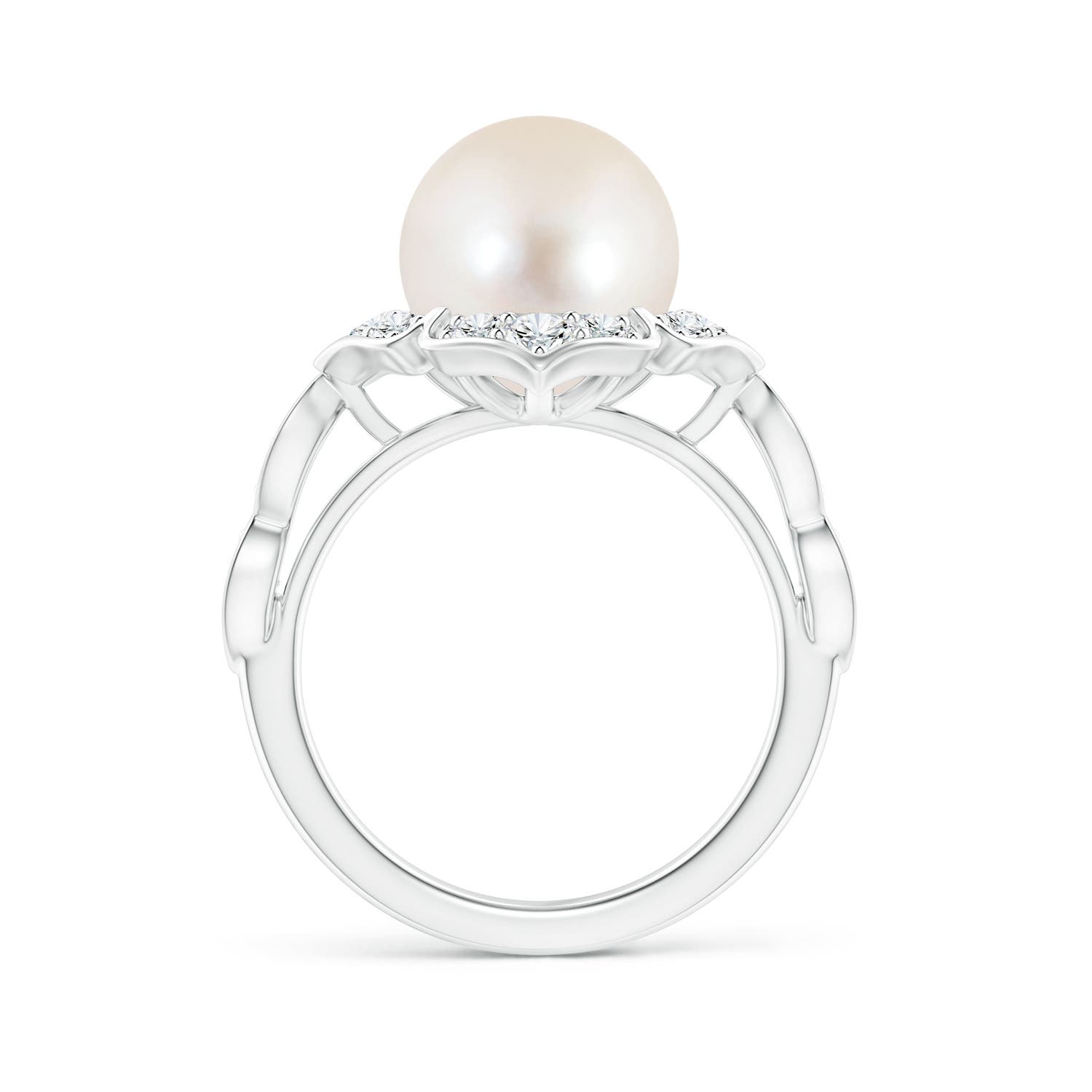 10mm AAAA Floral Vintage Inspired Freshwater Pearl Ring in White Gold