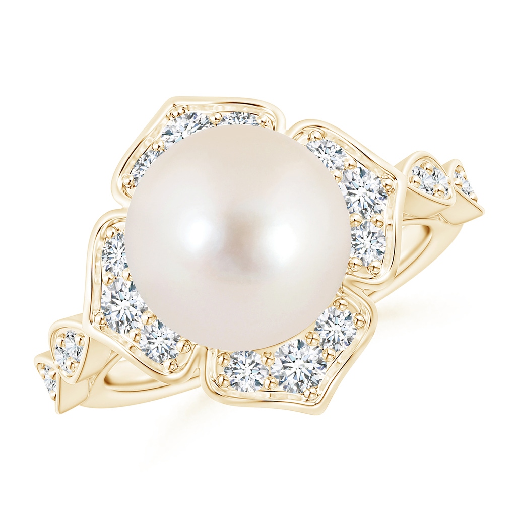 10mm AAAA Floral Vintage Inspired Freshwater Pearl Ring in Yellow Gold