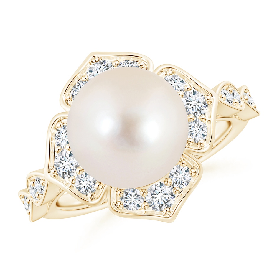 10mm AAAA Floral Vintage Inspired Freshwater Pearl Ring in Yellow Gold 