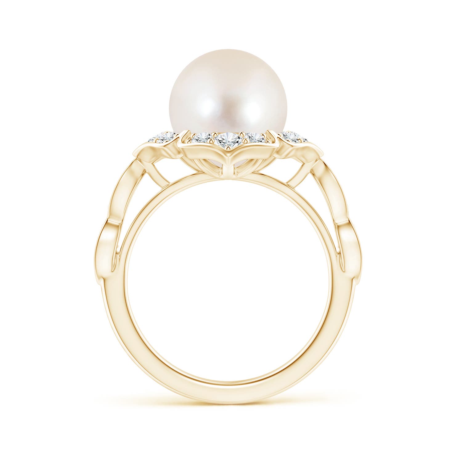 10mm AAAA Floral Vintage Inspired Freshwater Pearl Ring in Yellow Gold