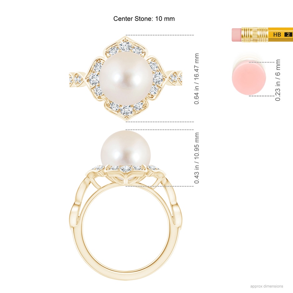 10mm AAAA Floral Vintage Inspired Freshwater Pearl Ring in Yellow Gold ruler