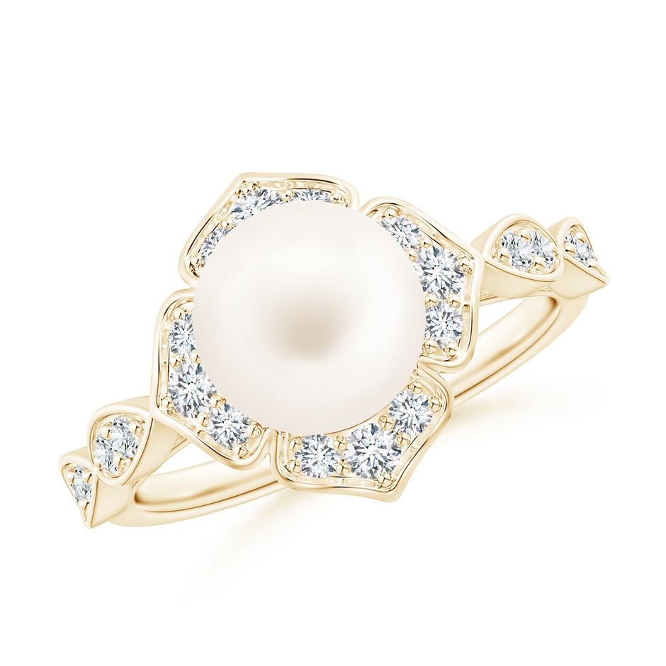8mm AA Floral Vintage Inspired Freshwater Pearl Ring in Yellow Gold 