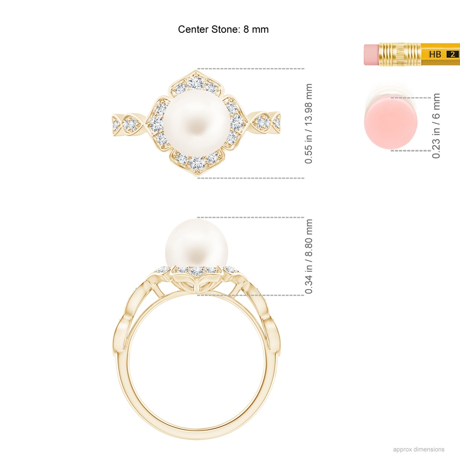 8mm AA Floral Vintage Inspired Freshwater Pearl Ring in Yellow Gold ruler