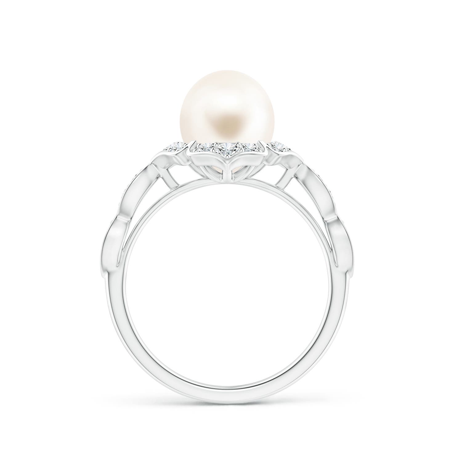 8mm AAA Floral Vintage Inspired Freshwater Pearl Ring in White Gold - side 2