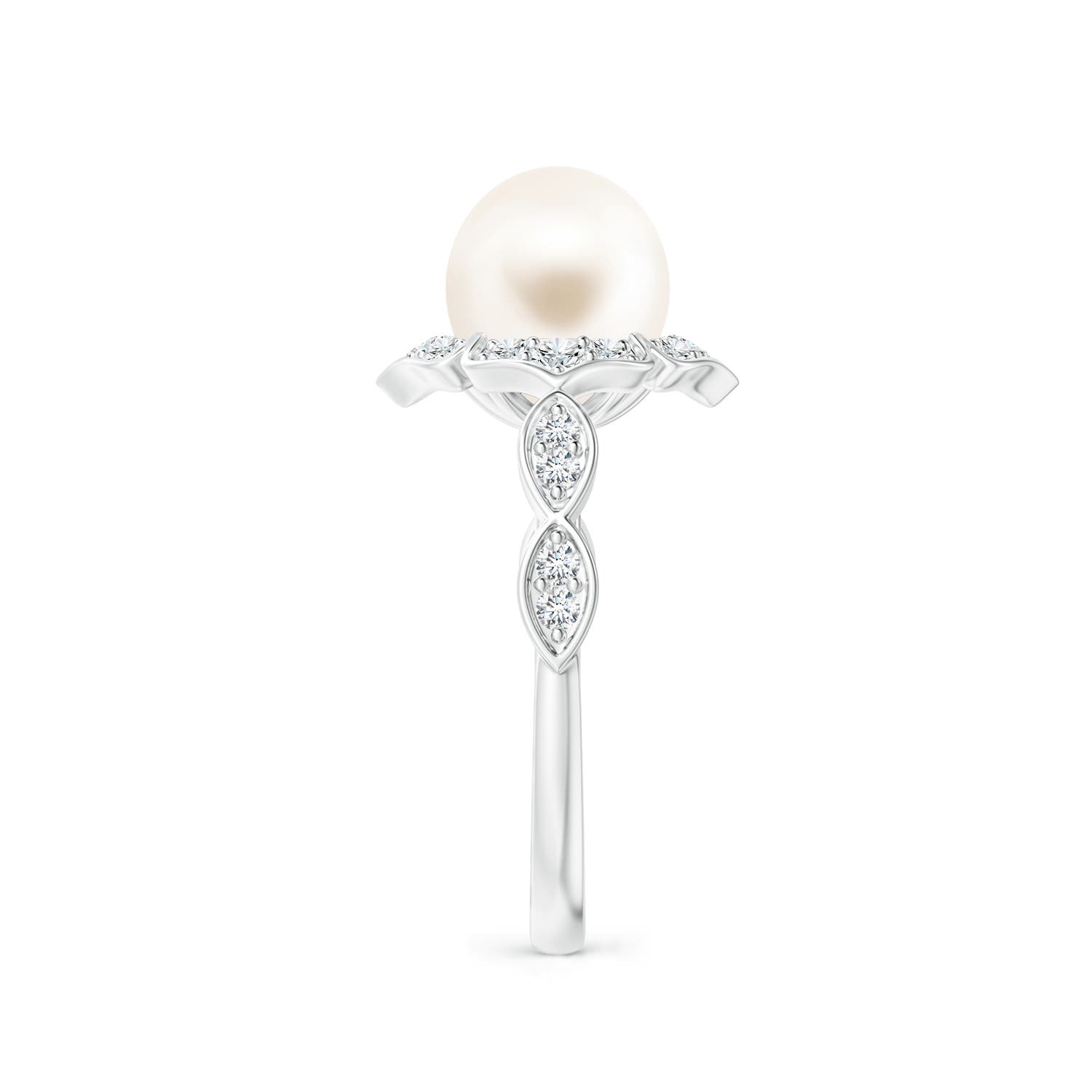 8mm AAA Floral Vintage Inspired Freshwater Pearl Ring in White Gold - side 3